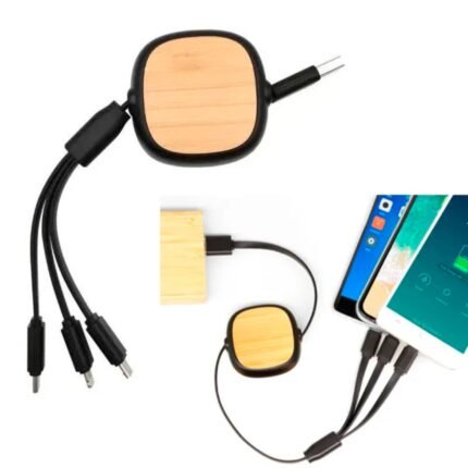 Cargador celular retráctil de bambú